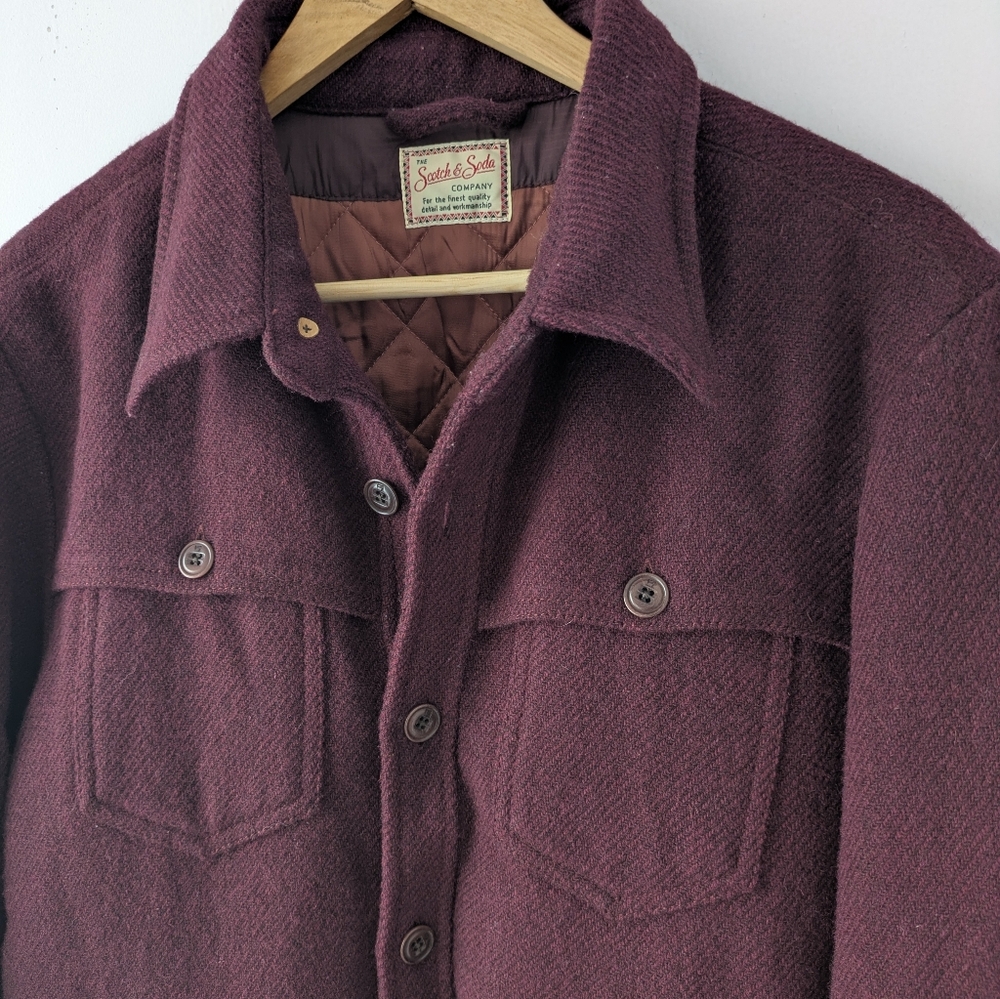 Scotch & Soda Men's Wool Burgundy Maroon Button-up Shirt Jacket Lined Size M